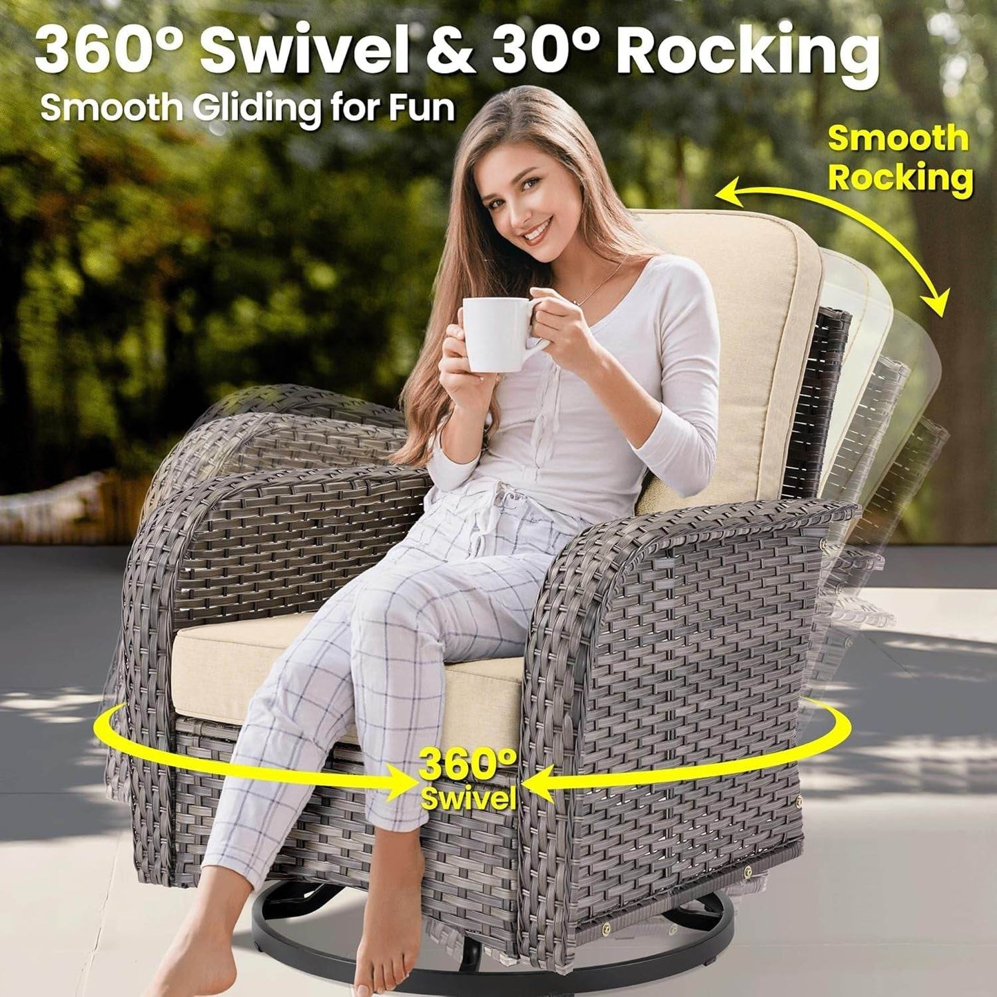 Modern Outdoor Wicker Furniture Set with Swivel Rocking Chairs - Loft&Timber