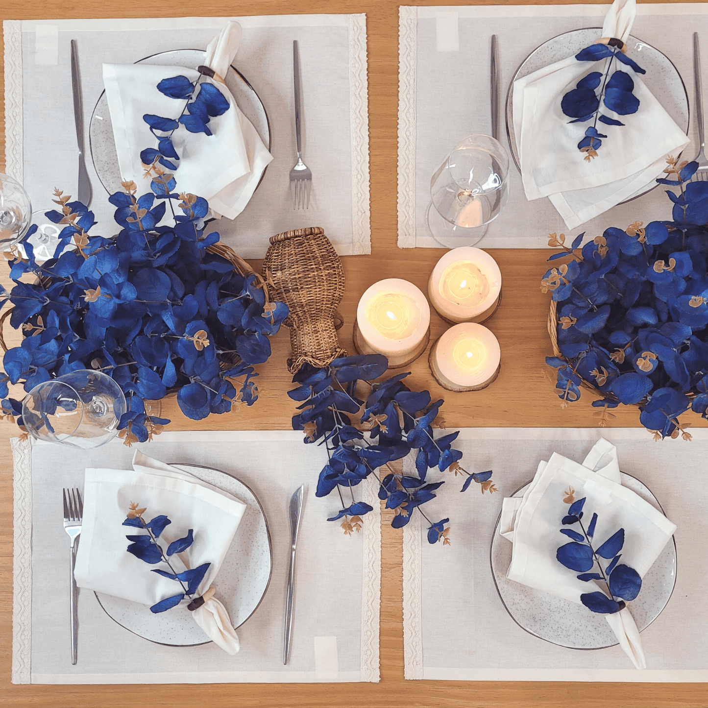 Set 4 Blue Eucalyptus Leaf Napkin Rings, Rustic Napkin Ring, Minimalist Tabledecor, Oriental Tabledeco - Loft&Timber