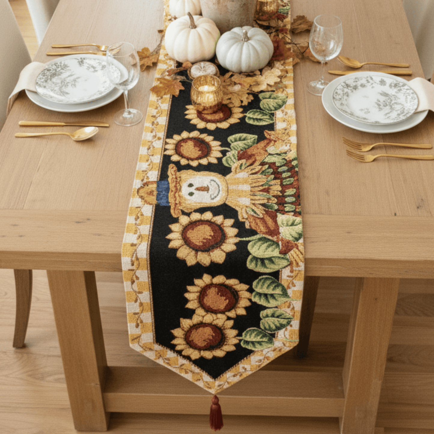 Tache Sunflower Field Scarecrow Autumn Harvest Woven Tapestry Table Runners - Loft&Timber