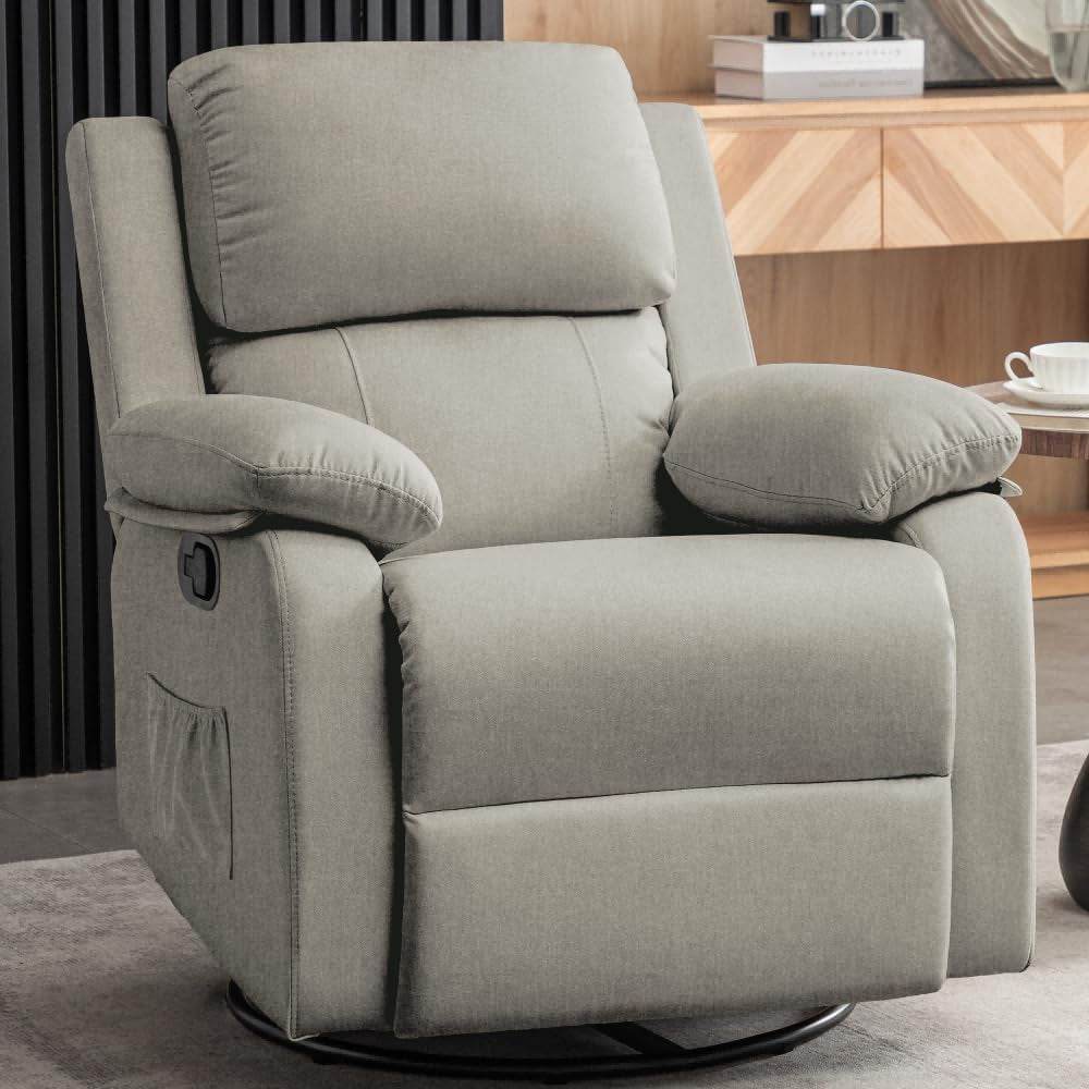 Recliner Chair, 360 Swivel Rocker Chair for Adults, Small Rocking Recliner Chair for Small Spaces, Upholstered Fabric Glider Recliner Nursery Chair with Side Pockets for Living Room, Nursery - Loft&Timber