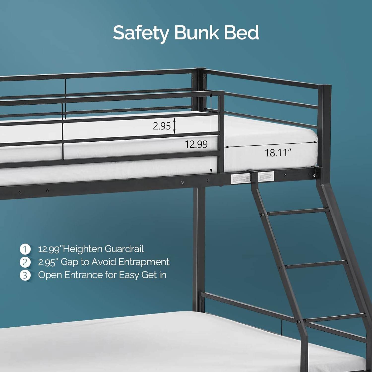 Bunk Beds Twin over Full Size for Kids Teens Adults/Flat Steps/Heavy Duty Metal Slat, Black - Loft&Timber
