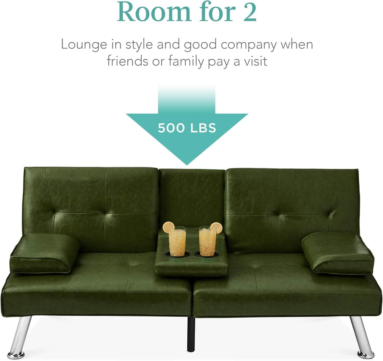 Dark Green Faux Leather Convertible Futon Sleeper - Loft&Timber