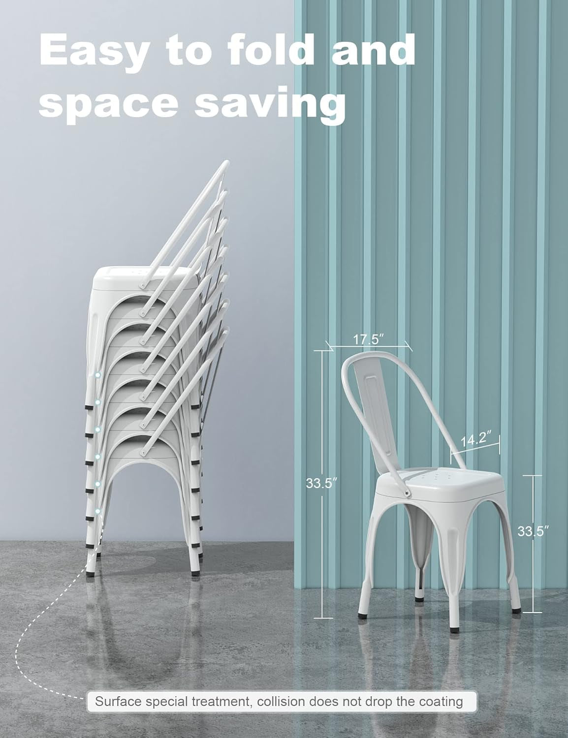 Tolix Style Metal Dining Chair White Stackable Set Of 4-4