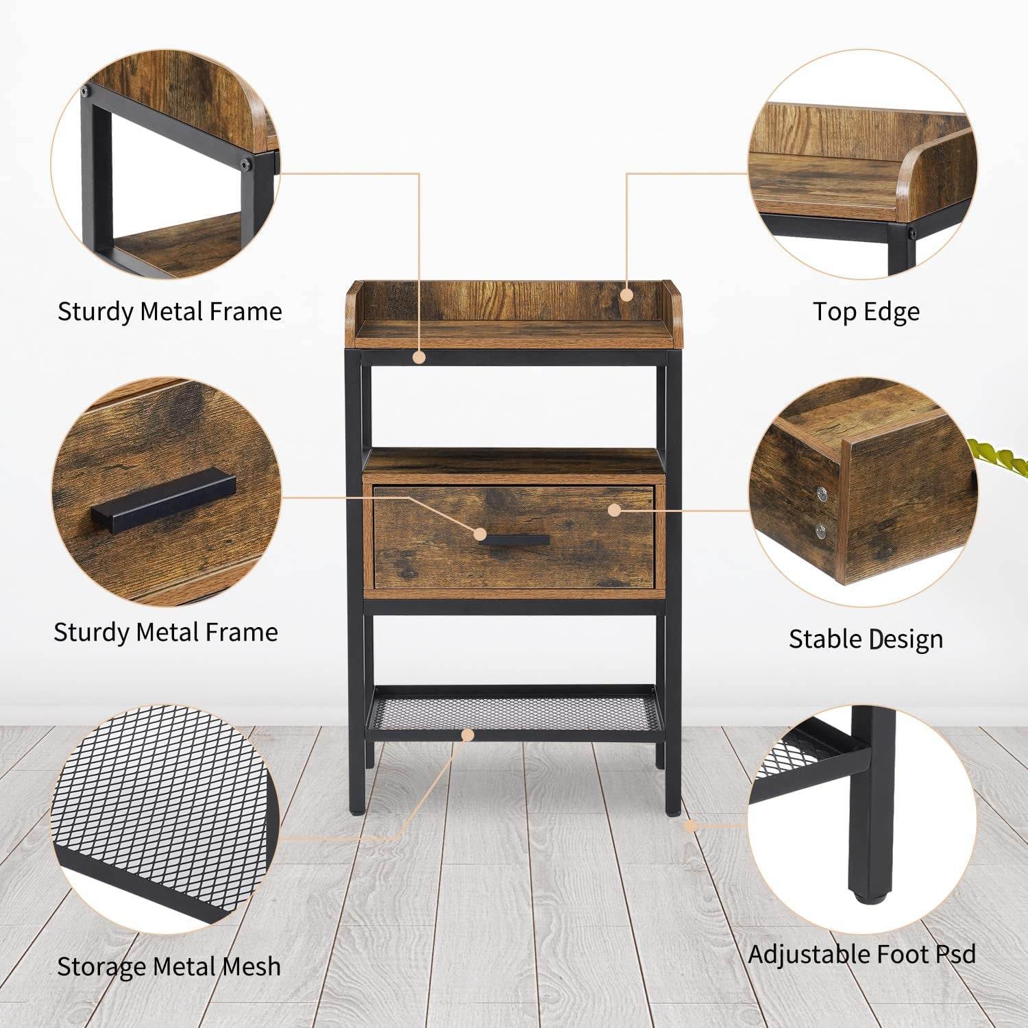 Industrial 3-Tier Nightstand Set - Loft&Timber