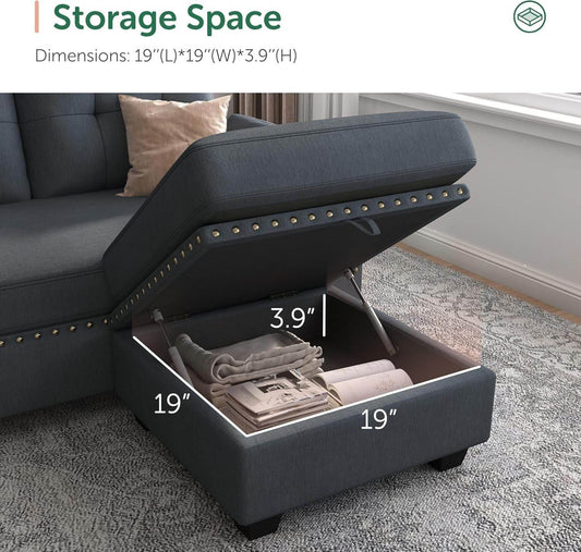 Bluish Gray Sectional Sofa L-Shaped, Convertible - Loft&Timber