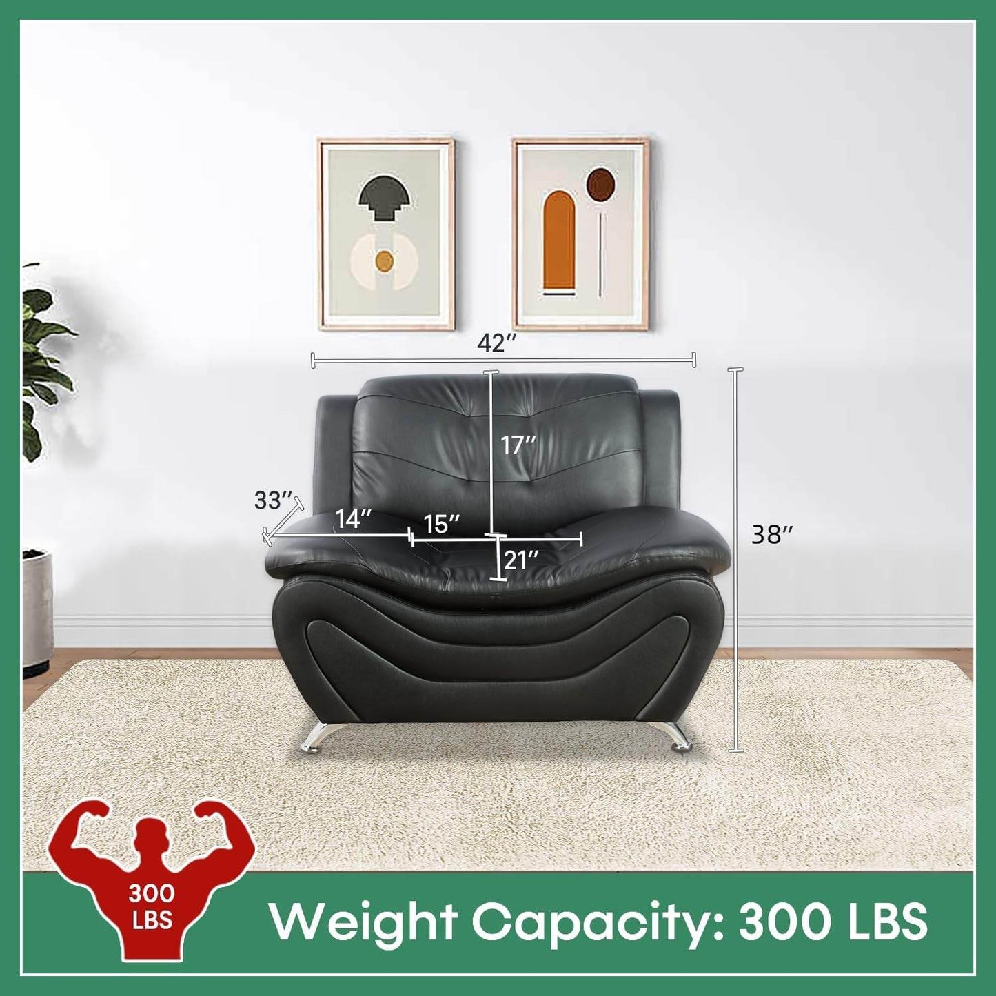 Leather Sofa Set,Leather Sofa Set for Living Room Furniture Sets, Loveseat Sofa with Chair 3-Piece for Living Room/Office/Apartment(Black) - Loft&Timber