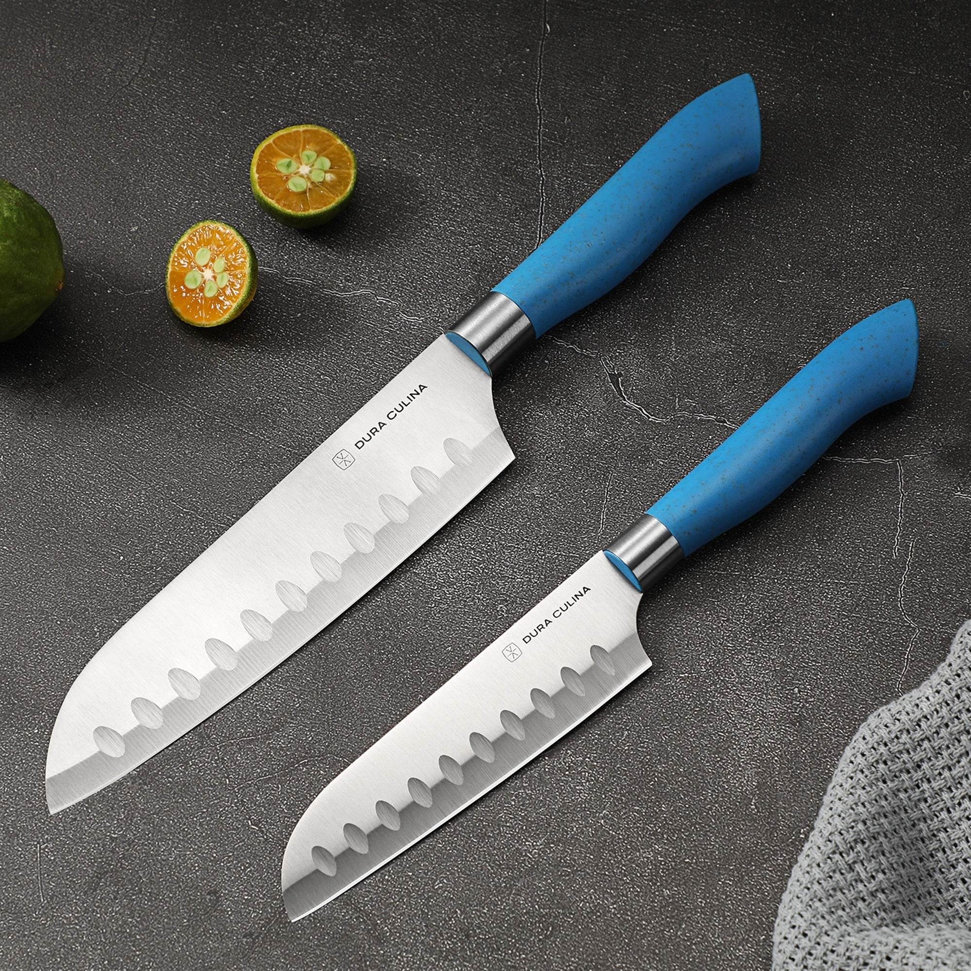 EcoCut 2 Piece Santoku Knife Set With Blade Guards, Blue - Loft&Timber