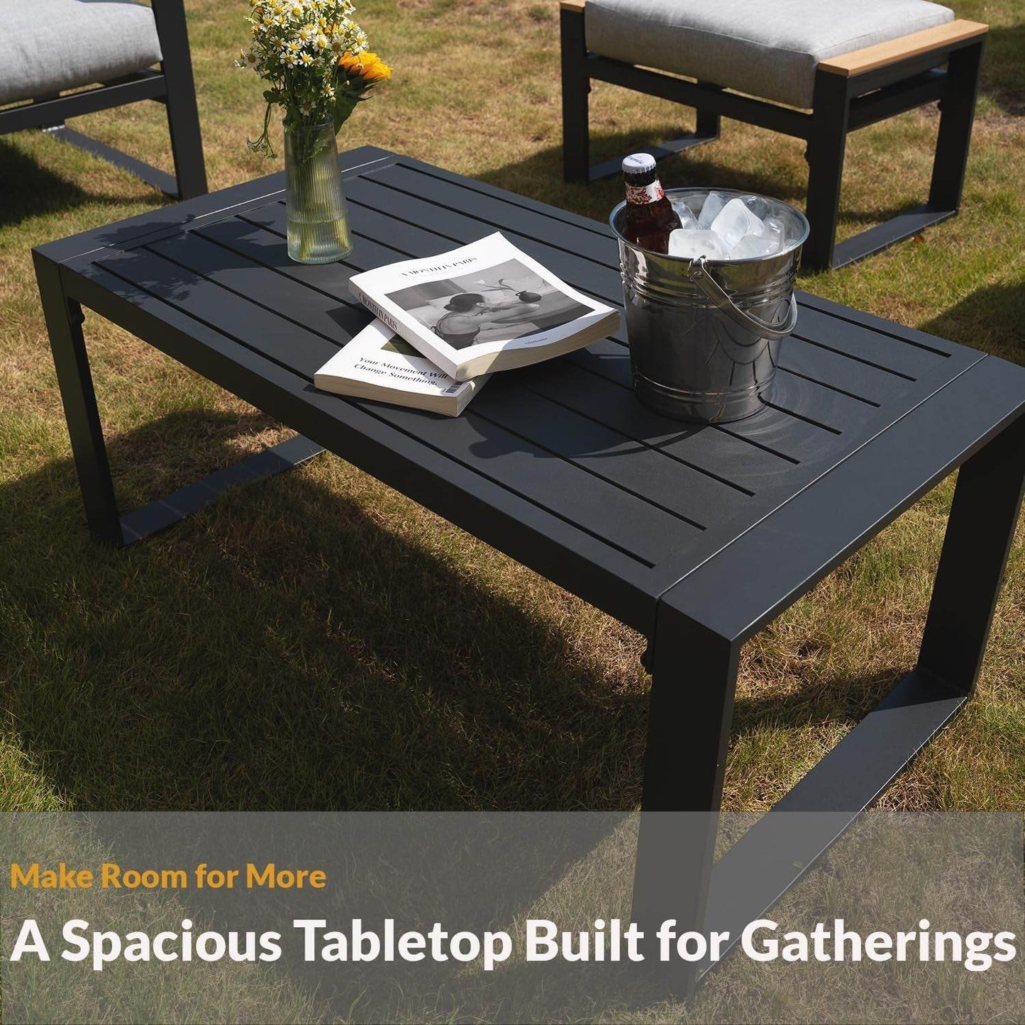 Aluminum Patio Furniture Set, 4 Piece Modern Outdoor Furniture with 6 Inch Cushion, Metal Patio Sectional Conversation Sets for Deck, Backyard, Porch (Grey) - Loft&Timber