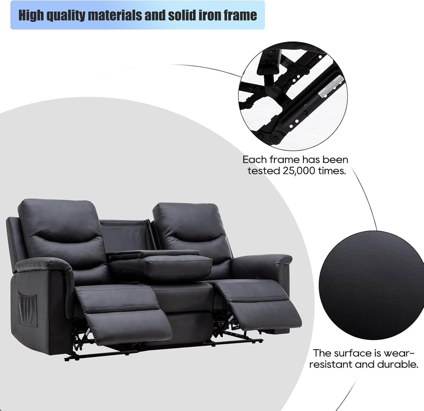 2 Pieces Recliner Sofa Set, Manual Recliner Sofa Set for Living Room Furniture Sets, Reclining Sofa and Loveseat Set, Reclining Loveseat Sofa with Console & Cup Houlders for Living Room - Loft&Timber