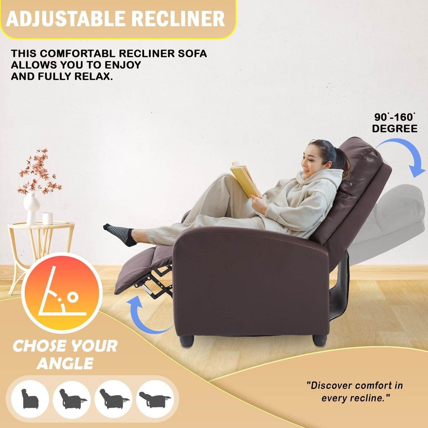 Recliner Chair Single Reclining Sofa, Brown - Loft&Timber