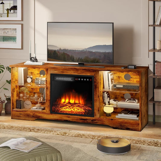 58" Brown Fireplace TV Stand for 65" TV-1