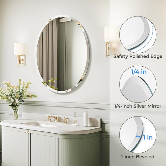 Bathroom Mirror for over Sink, 20X28 Inch Oval Frameless Mirror, Beveled and Polished, Decorative Wall Mirror for Bathroom, Bedroom, Vanity, Entryway, Modern and Elegant-1