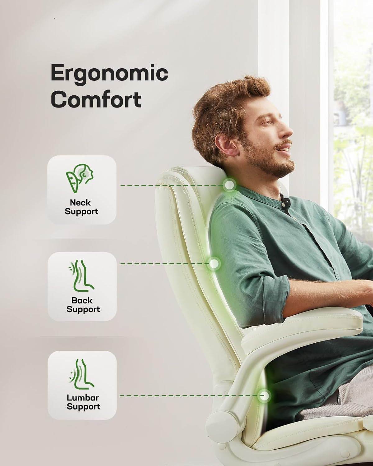 Executive Office Chair with Flip-Up Armrests in White - Loft&Timber