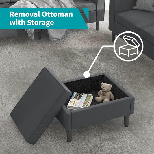 Sectional Sofa with Movable Storage Ottoman in Dark Grey - Loft&Timber