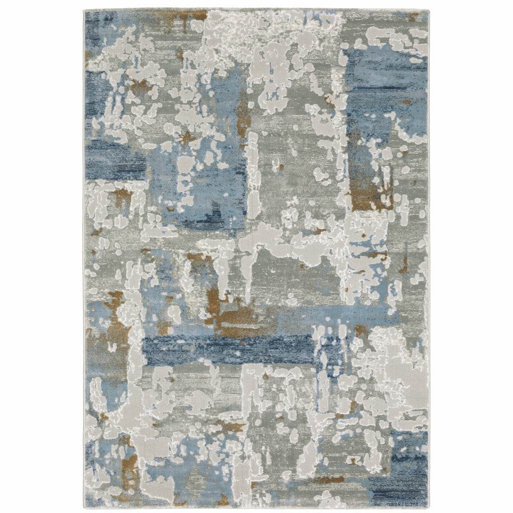 10' X 13' Grey Blue Navy Ivory And Brown Abstract Power Loom Stain Resistant Area Rug - Loft&Timber