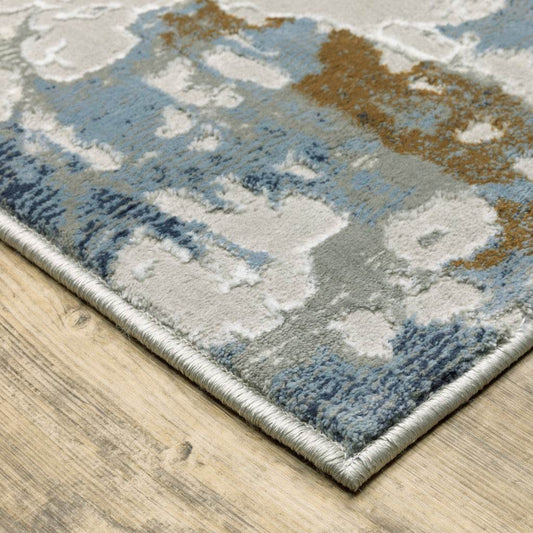 10' X 13' Grey Blue Navy Ivory And Brown Abstract Power Loom Stain Resistant Area Rug - Loft&Timber
