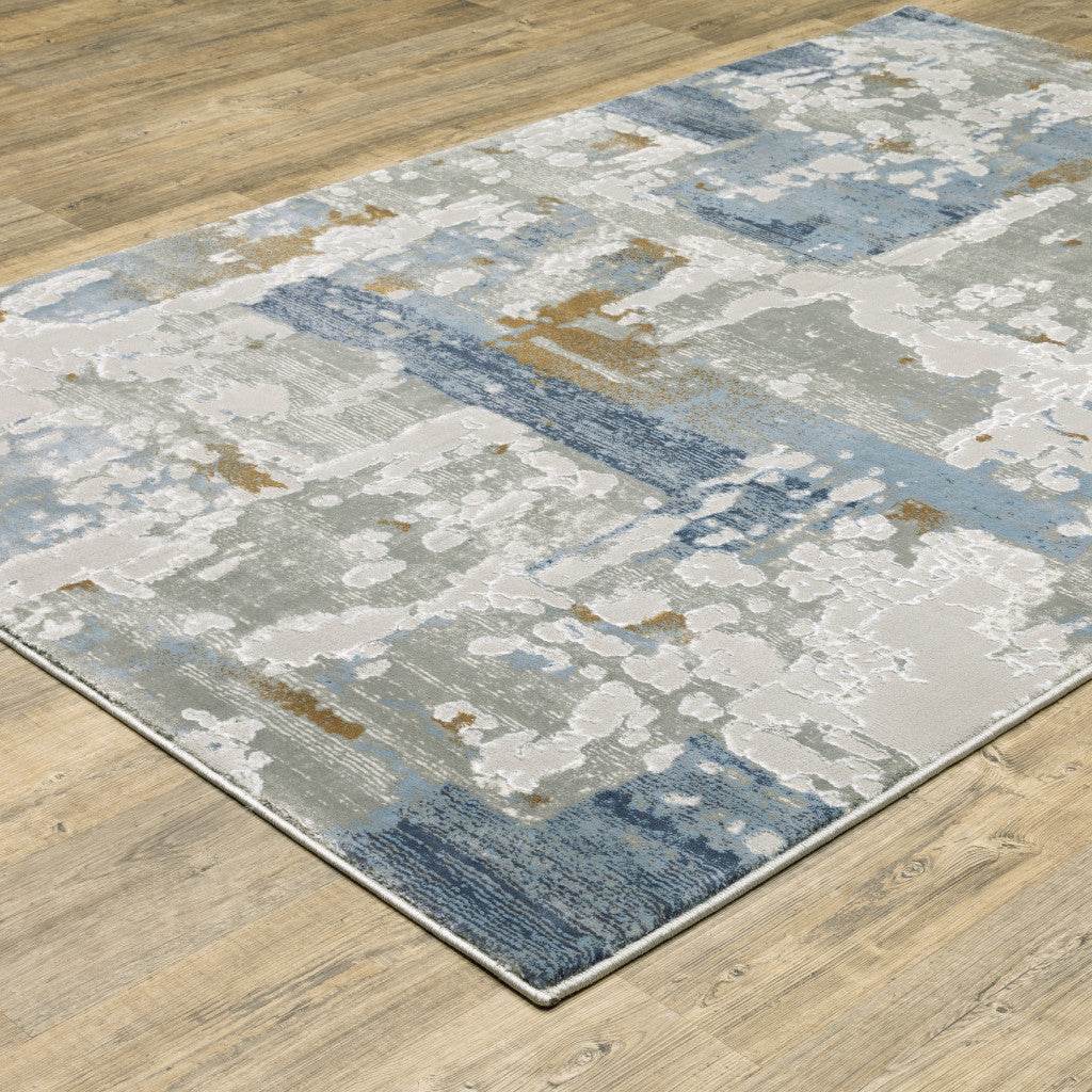 10' X 13' Grey Blue Navy Ivory And Brown Abstract Power Loom Stain Resistant Area Rug - Loft&Timber
