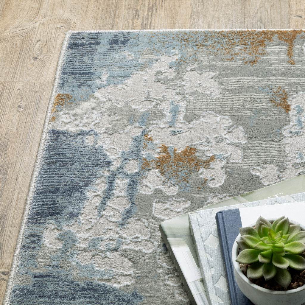 10' X 13' Grey Blue Navy Ivory And Brown Abstract Power Loom Stain Resistant Area Rug - Loft&Timber