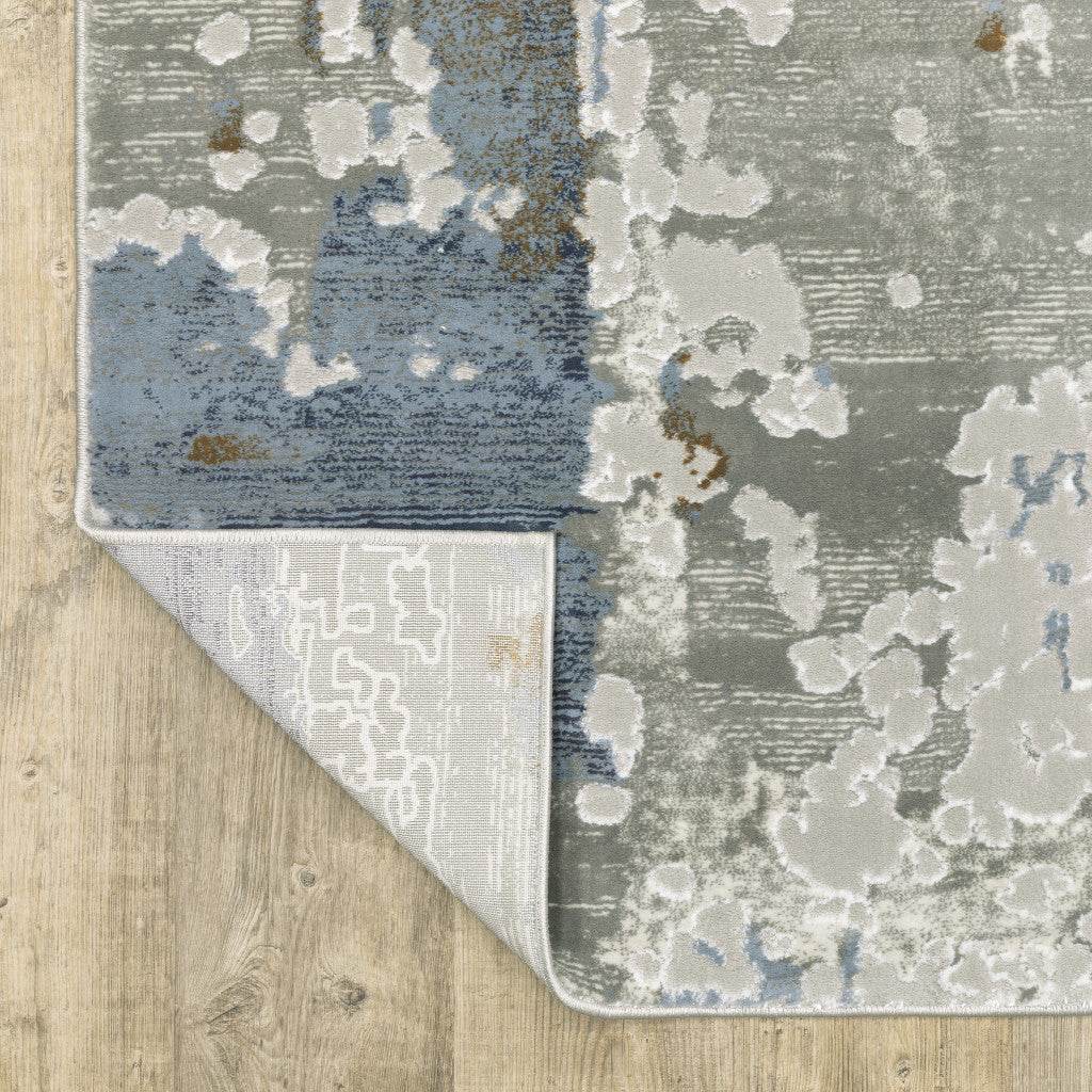 10' X 13' Grey Blue Navy Ivory And Brown Abstract Power Loom Stain Resistant Area Rug - Loft&Timber
