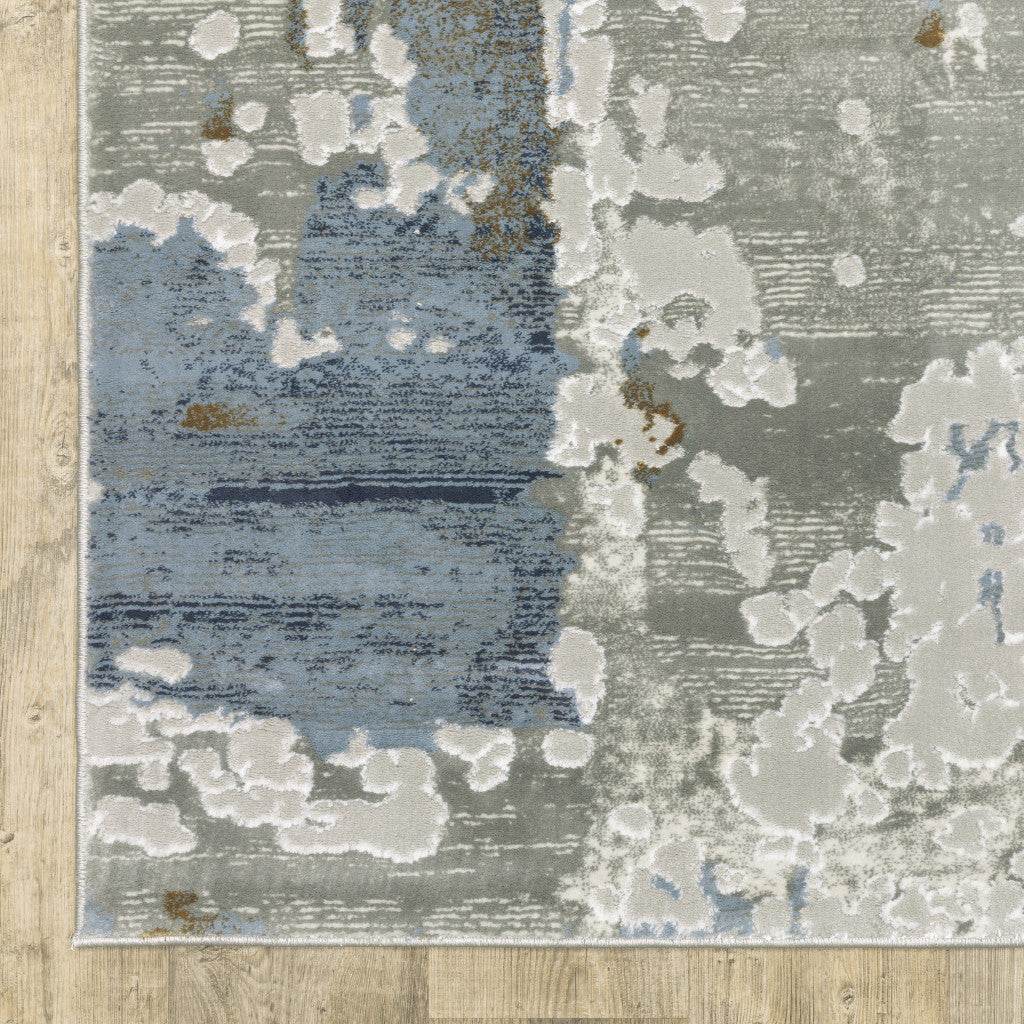10' X 13' Grey Blue Navy Ivory And Brown Abstract Power Loom Stain Resistant Area Rug - Loft&Timber