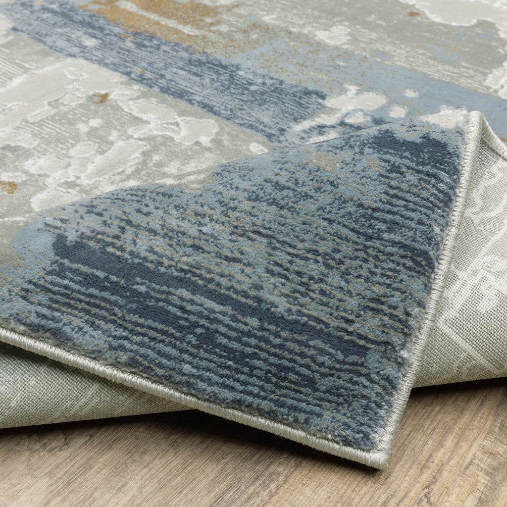 10' X 13' Grey Blue Navy Ivory And Brown Abstract Power Loom Stain Resistant Area Rug - Loft&Timber