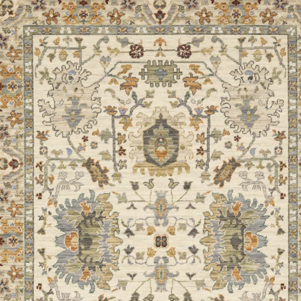 10' X 13' Ivory Oriental Power Loom Stain Resistant Area Rug With Fringe - Loft&Timber