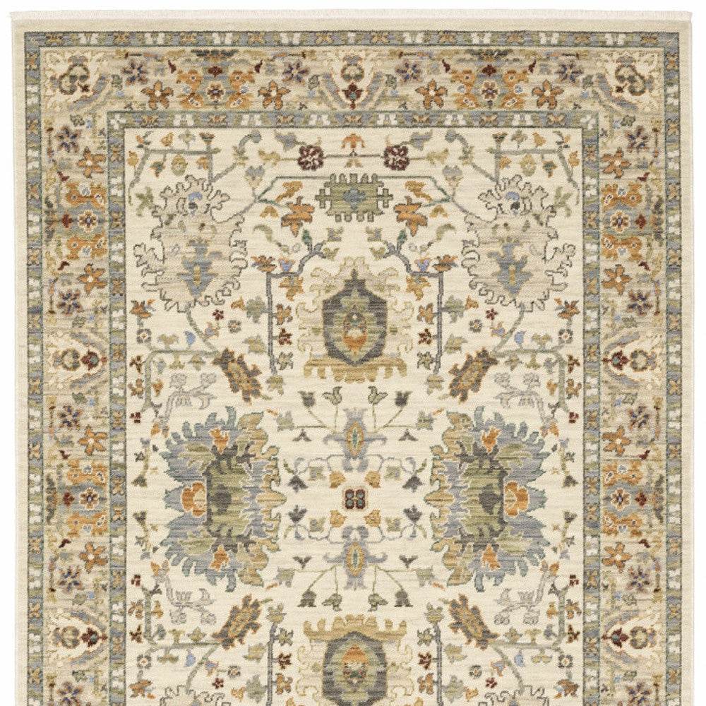 10' X 13' Ivory Oriental Power Loom Stain Resistant Area Rug With Fringe - Loft&Timber