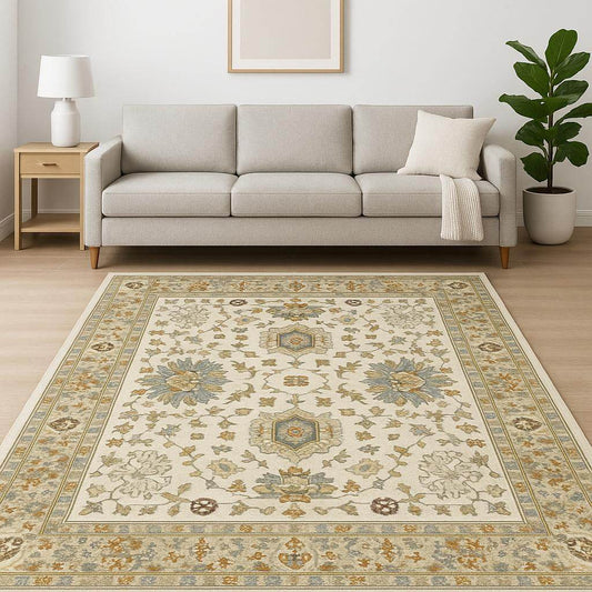 10' X 13' Ivory Oriental Power Loom Stain Resistant Area Rug With Fringe - Loft&Timber