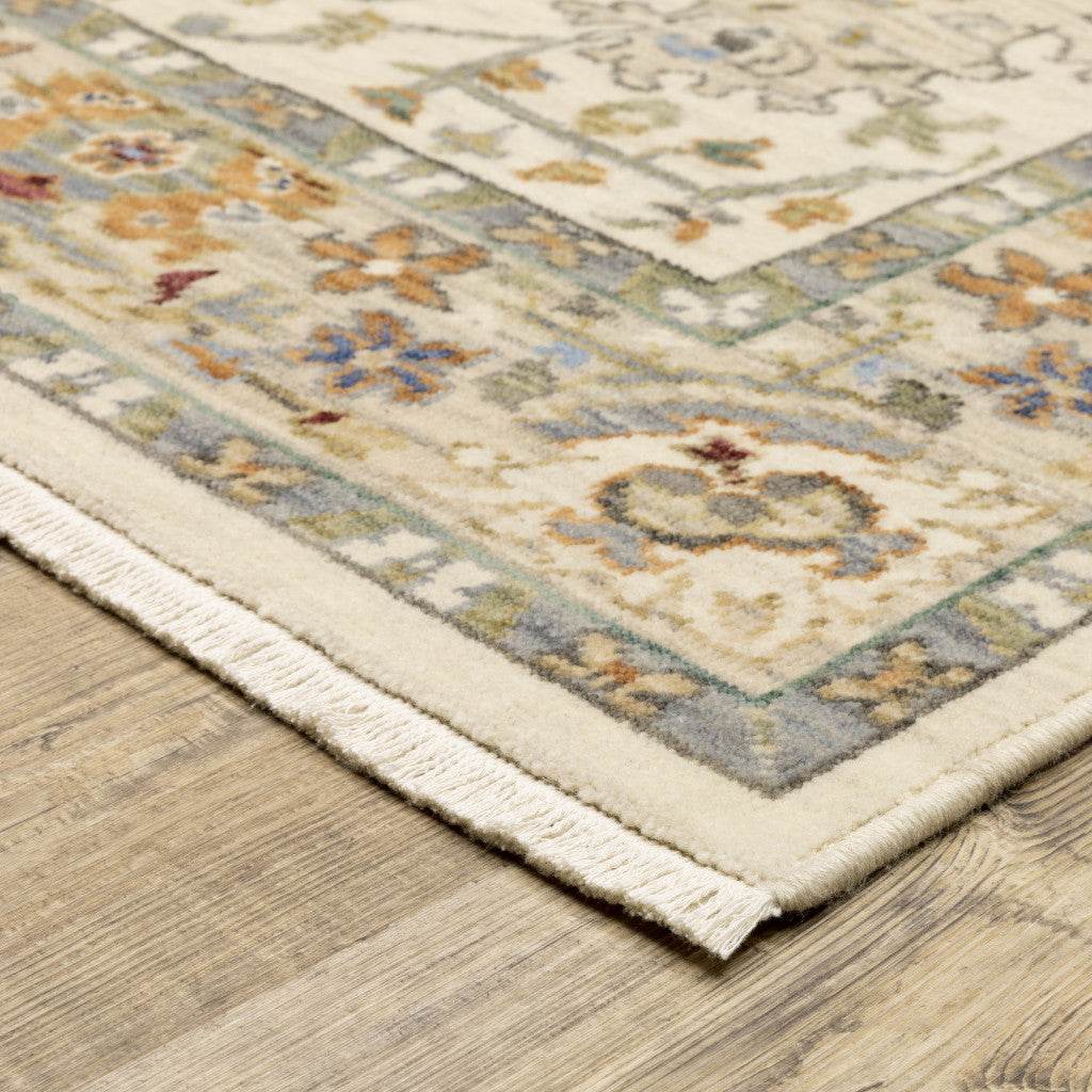 10' X 13' Ivory Oriental Power Loom Stain Resistant Area Rug With Fringe - Loft&Timber