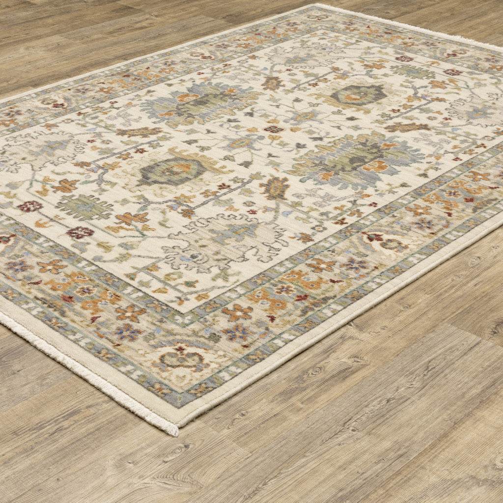 10' X 13' Ivory Oriental Power Loom Stain Resistant Area Rug With Fringe - Loft&Timber