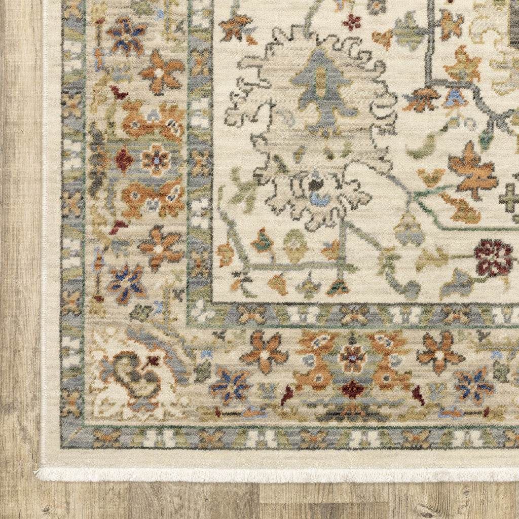 10' X 13' Ivory Oriental Power Loom Stain Resistant Area Rug With Fringe - Loft&Timber