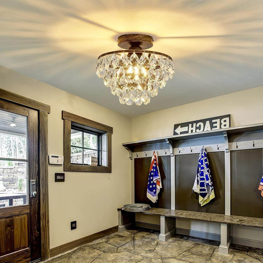 Small Modern Crystal Chandelier: Bronze Hallway Ceiling Light - Loft&Timber