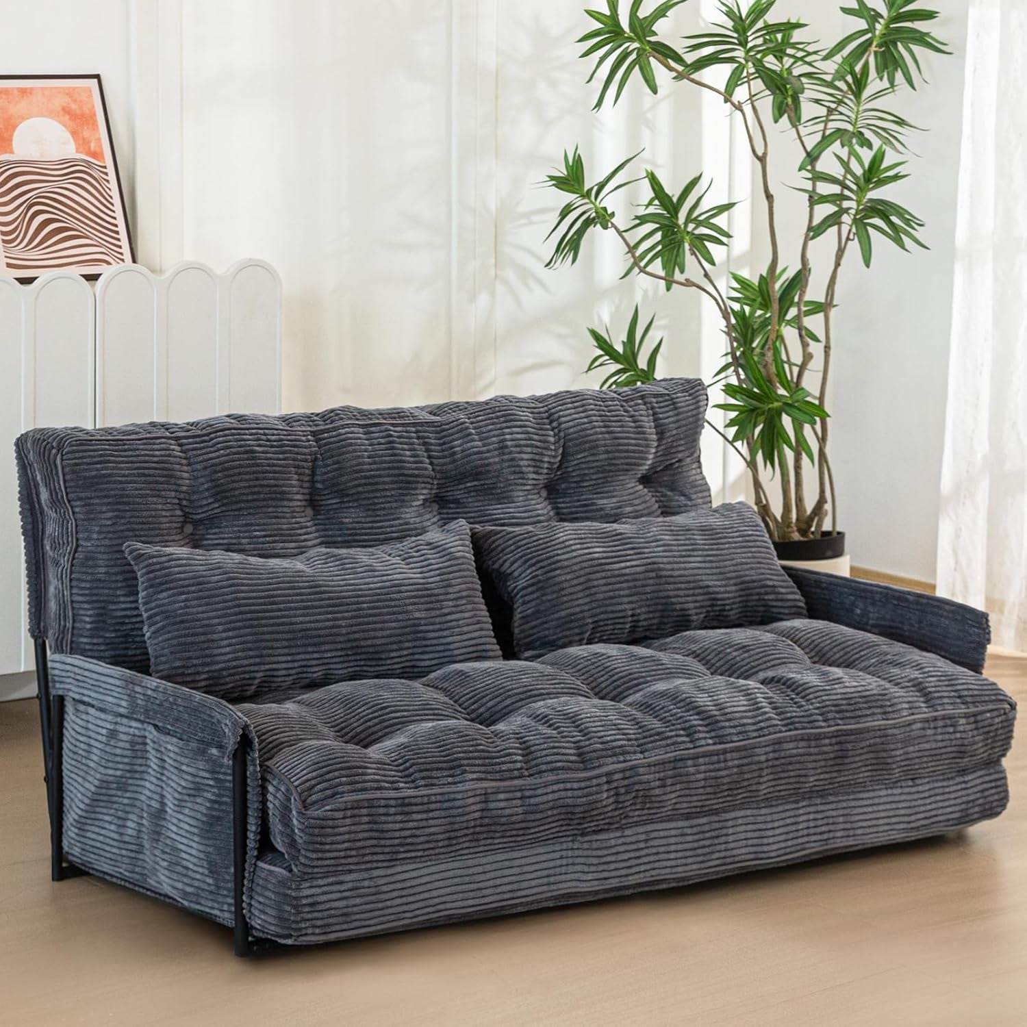 Dark Grey Double Adjustable 5-Position Floor Sofa - Loft&Timber