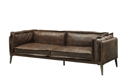 71" Chocolate And Silver Top Grain Leather Loveseat-1