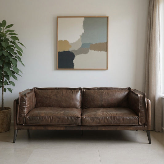 71" Chocolate And Silver Top Grain Leather Loveseat-0