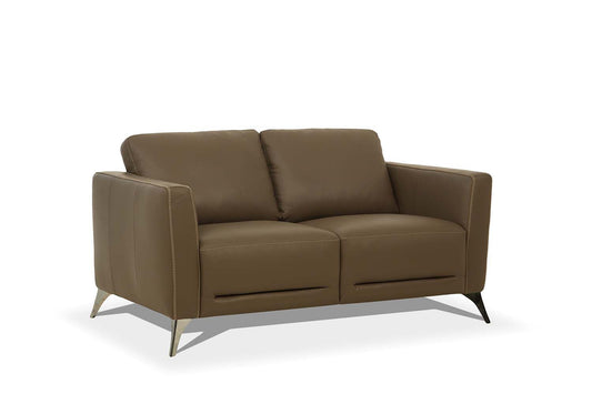 59" Brown And Silver Leather Loveseat - Loft&Timber