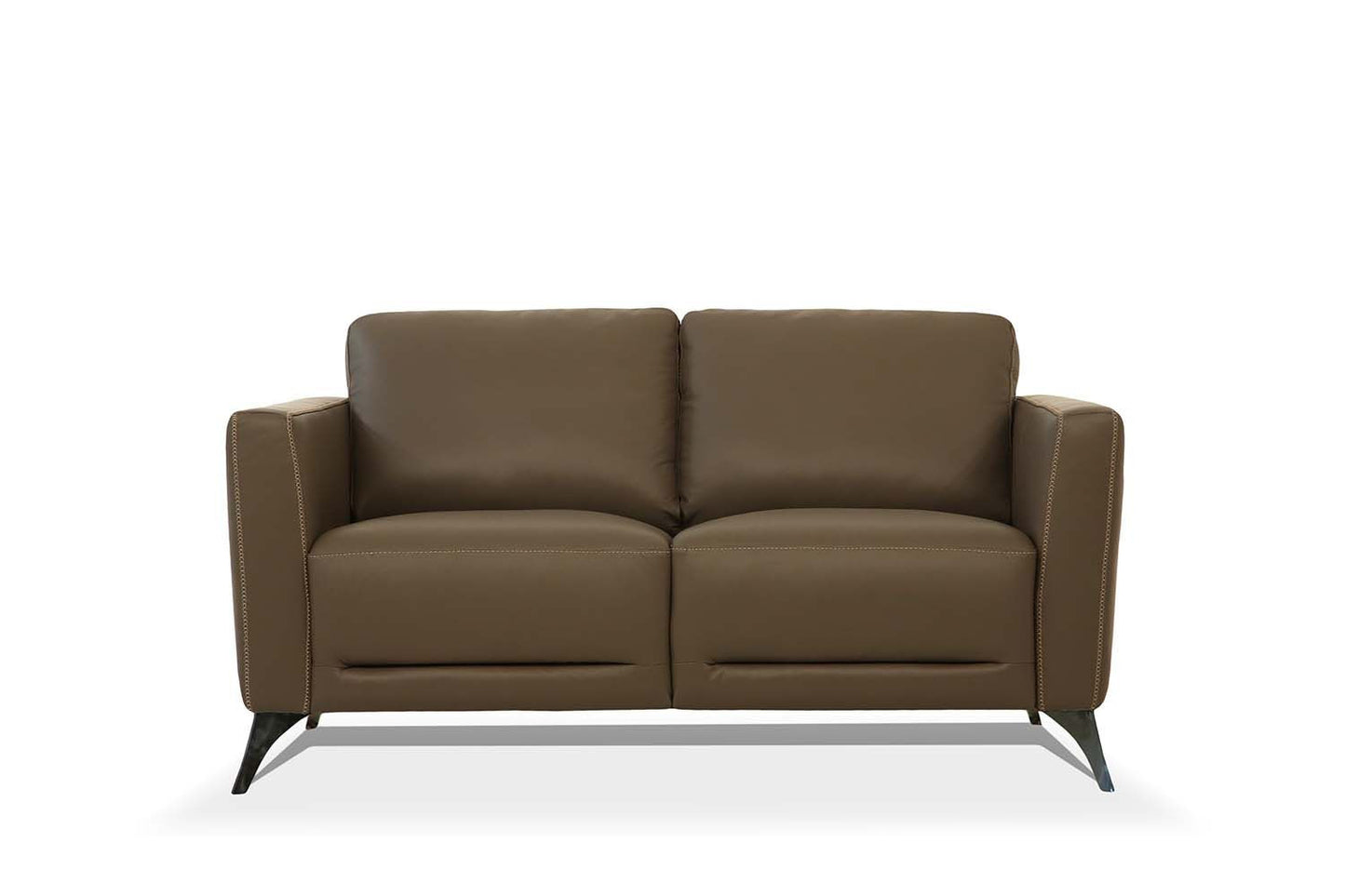 59" Brown And Silver Leather Loveseat - Loft&Timber