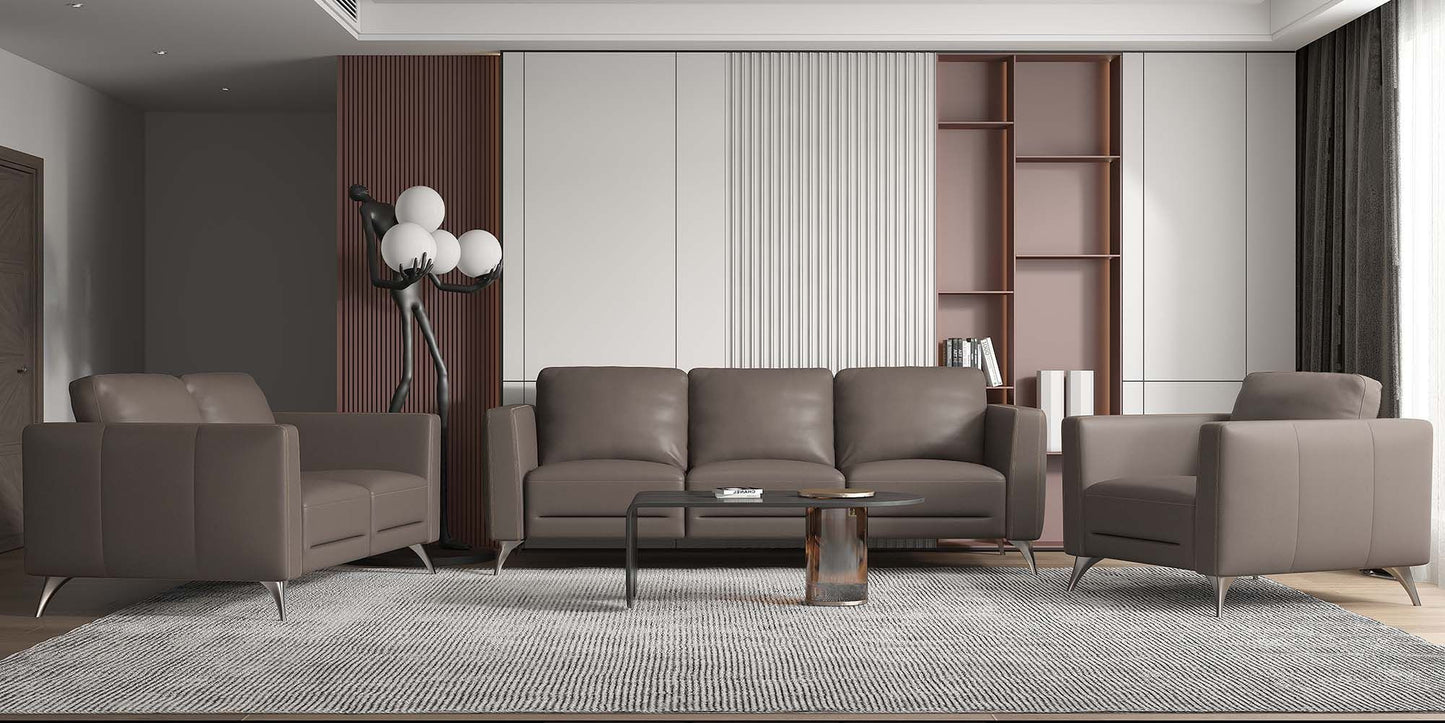 59" Brown And Silver Leather Loveseat - Loft&Timber