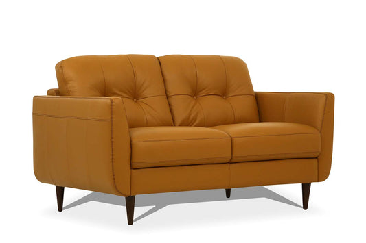 59" Camel And Brown Leather Loveseat - Loft&Timber