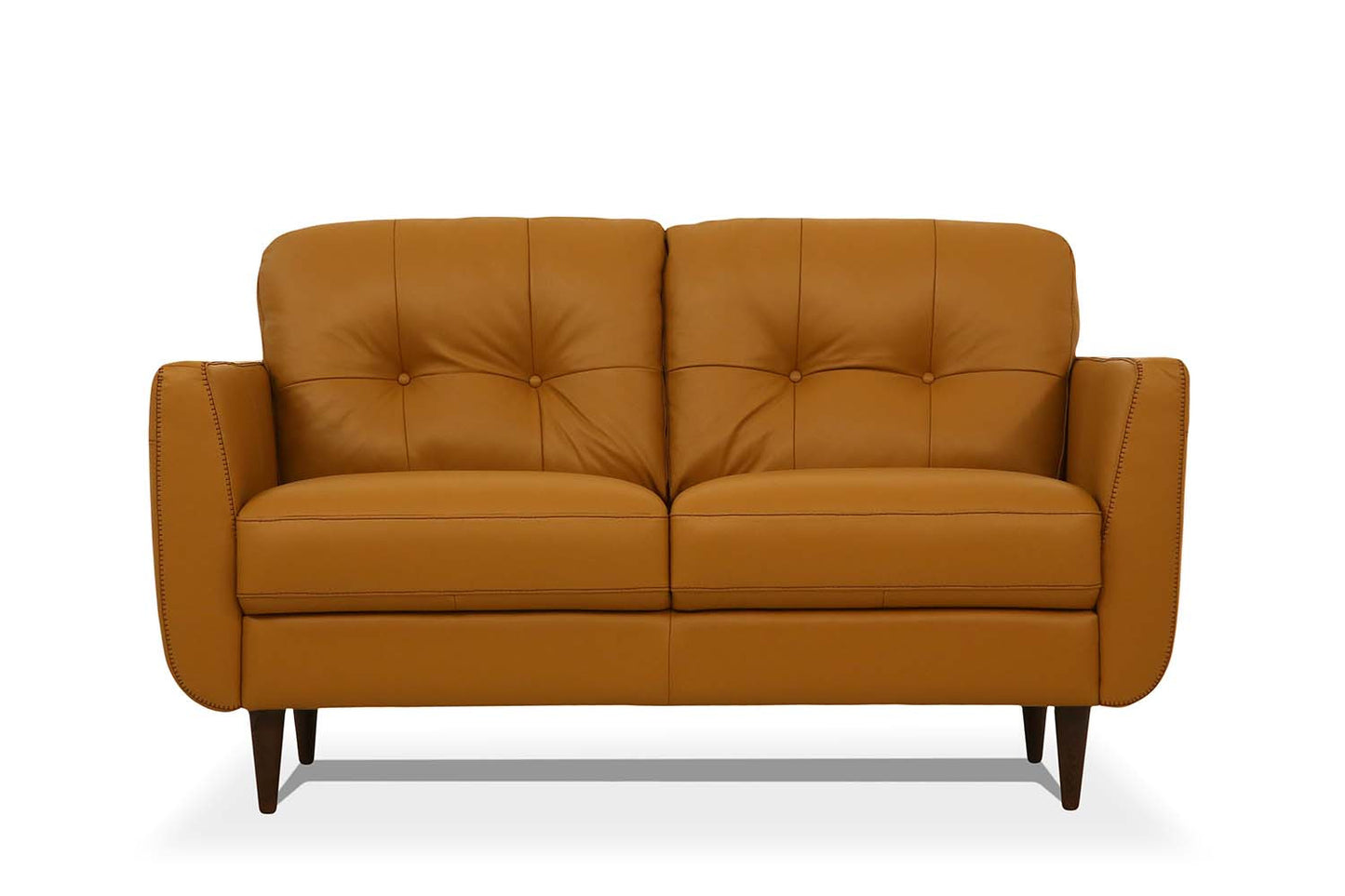 59" Camel And Brown Leather Loveseat - Loft&Timber