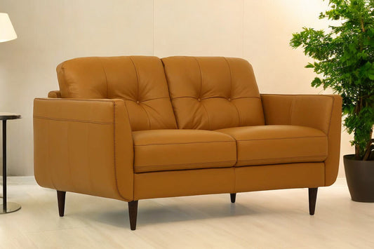 59" Camel And Brown Leather Loveseat - Loft&Timber