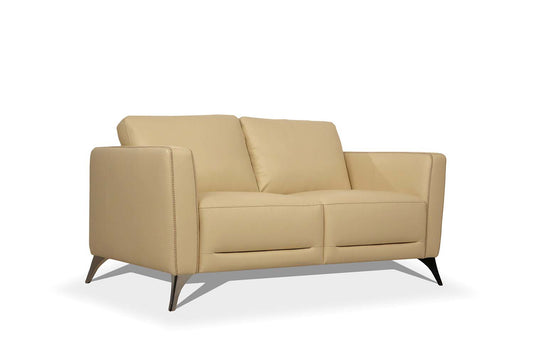 59" Cream And Silver Leather Loveseat - Loft&Timber