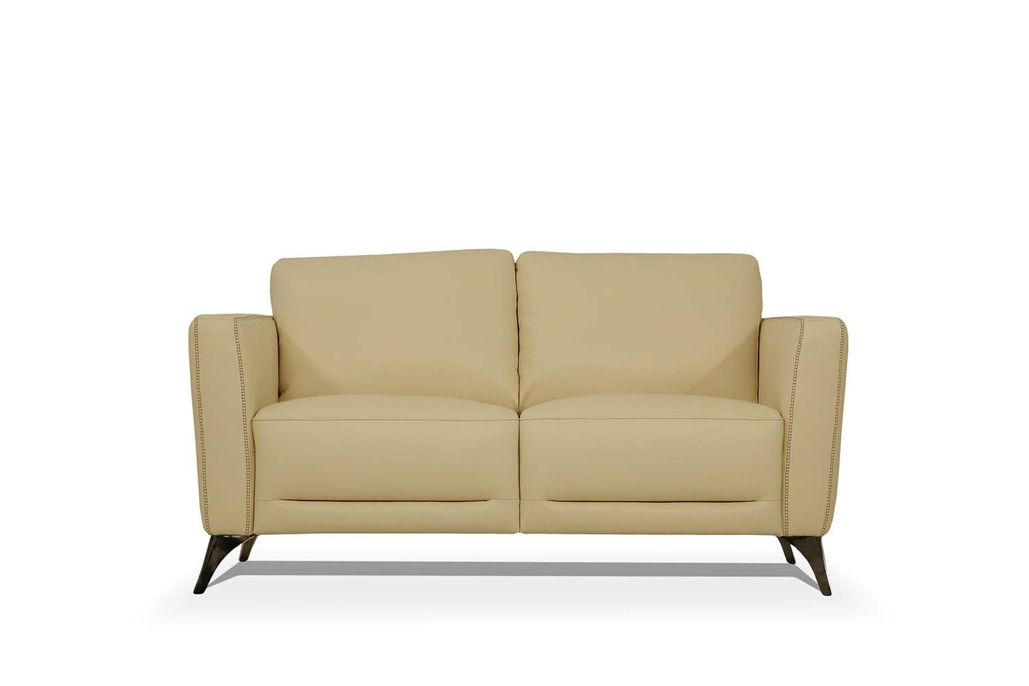 59" Cream And Silver Leather Loveseat - Loft&Timber
