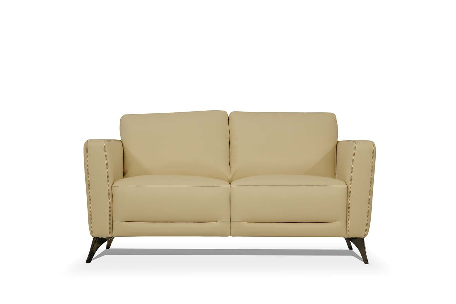 59" Cream And Silver Leather Loveseat - Loft&Timber