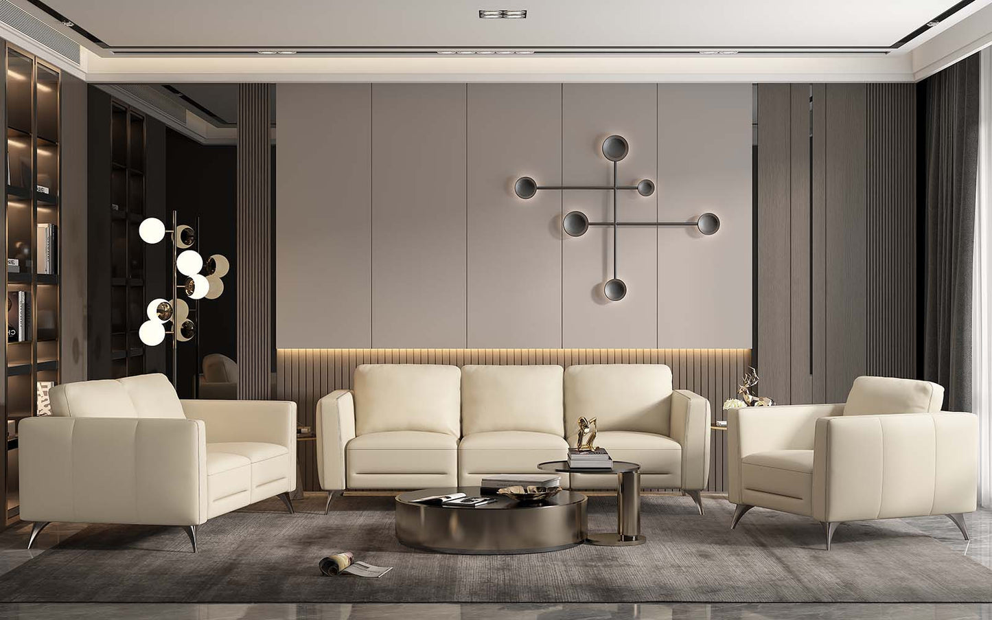 59" Cream And Silver Leather Loveseat - Loft&Timber