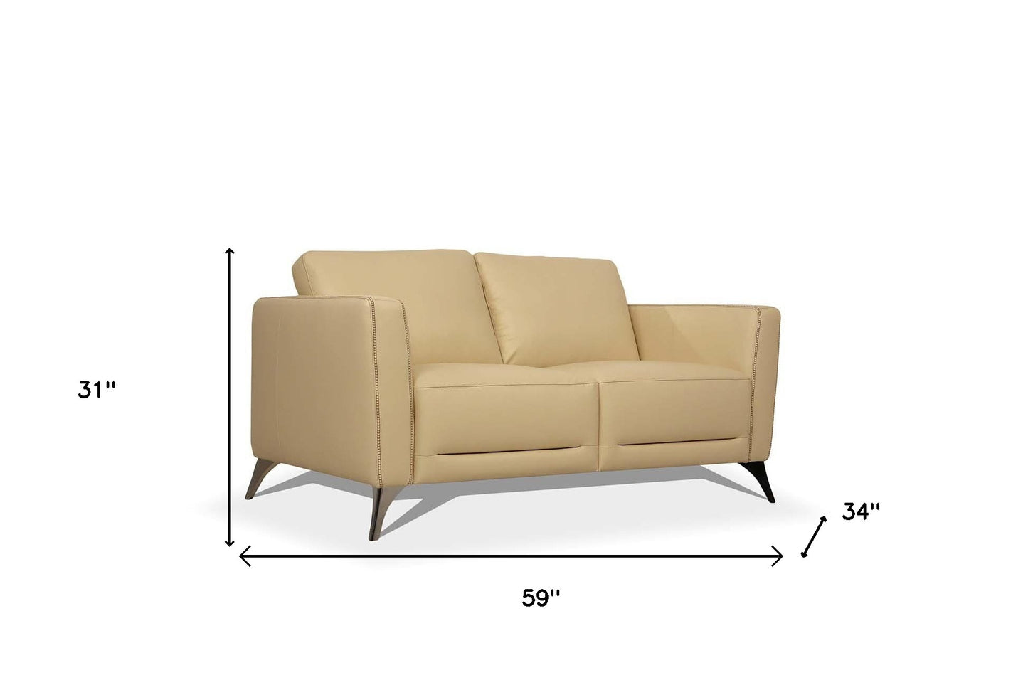 59" Cream And Silver Leather Loveseat - Loft&Timber