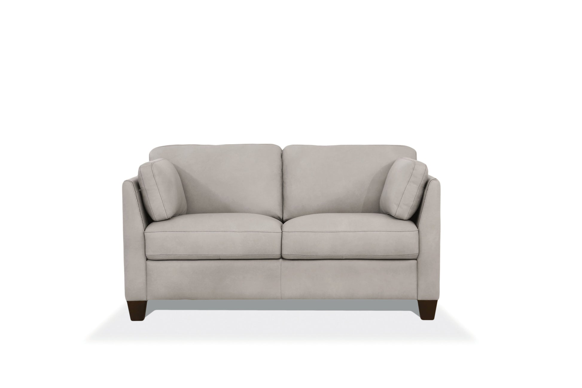 59" Off White And Brown Leather Loveseat - Loft&Timber