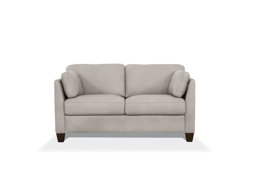59" Off White And Brown Leather Loveseat - Loft&Timber