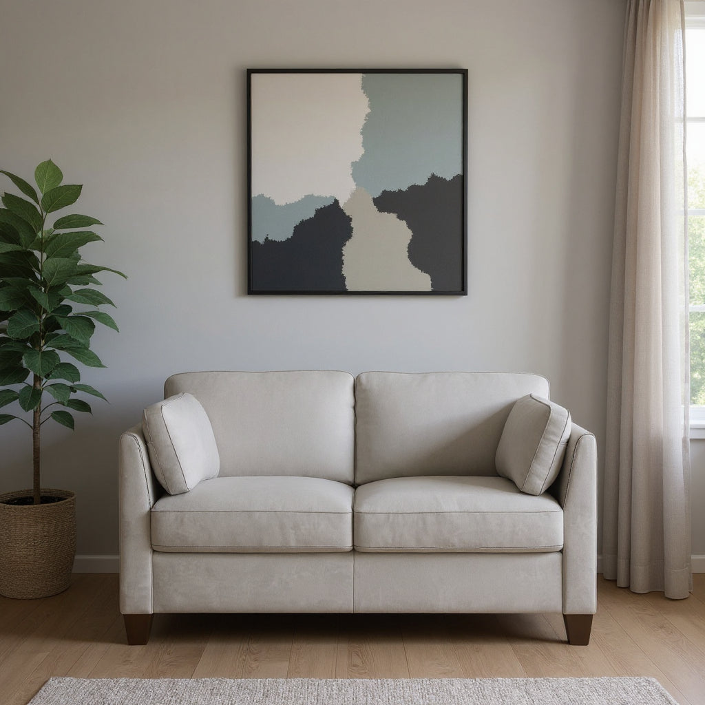 59" Off White And Brown Leather Loveseat - Loft&Timber