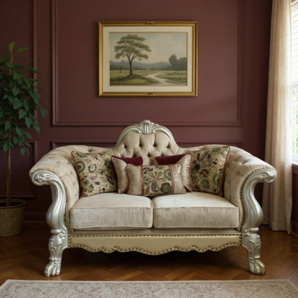 73" Bone Velvet Loveseat and Toss Pillows - Loft&Timber